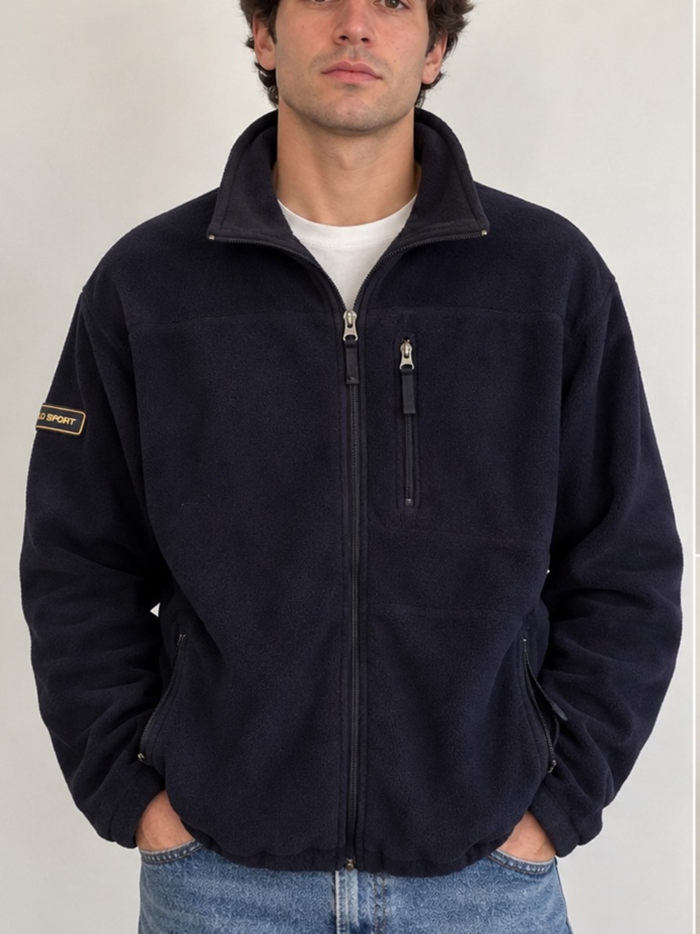 Polo Sport Ralph Lauren Mens XL Navy Fleece Full Zip Jacket 90s Y2K Vintage